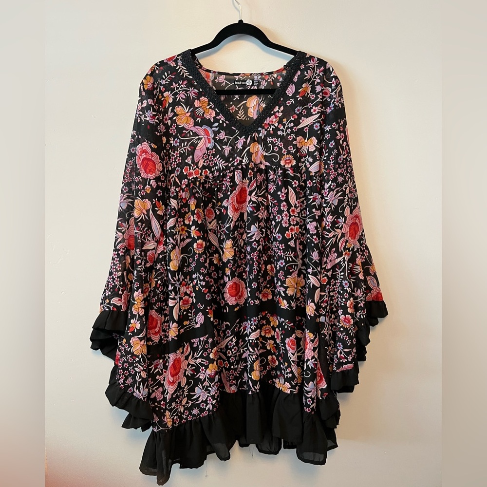 Black Floral Ruffled Dress